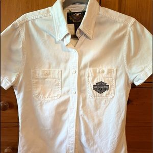 Harley Davidson white button up pocket